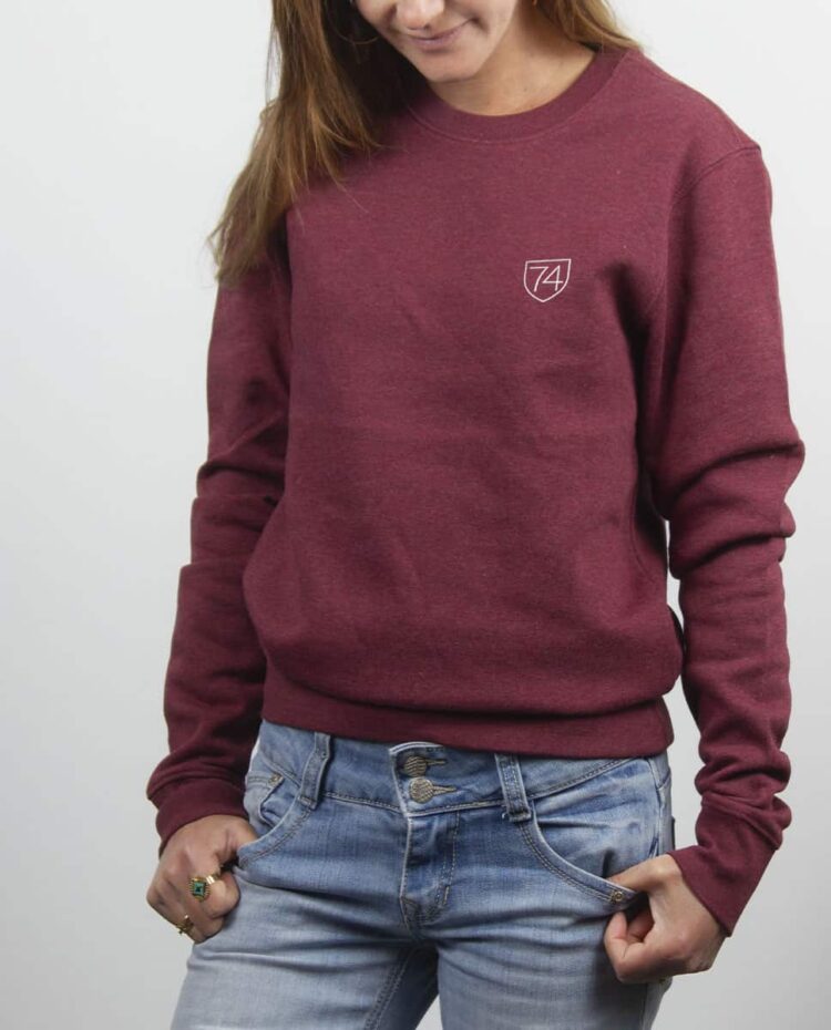 SweatShirt femme bordeau Haute savoie blason 74 brode