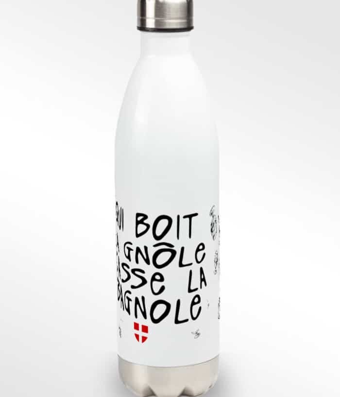 Gourde inox qui boit la gnole