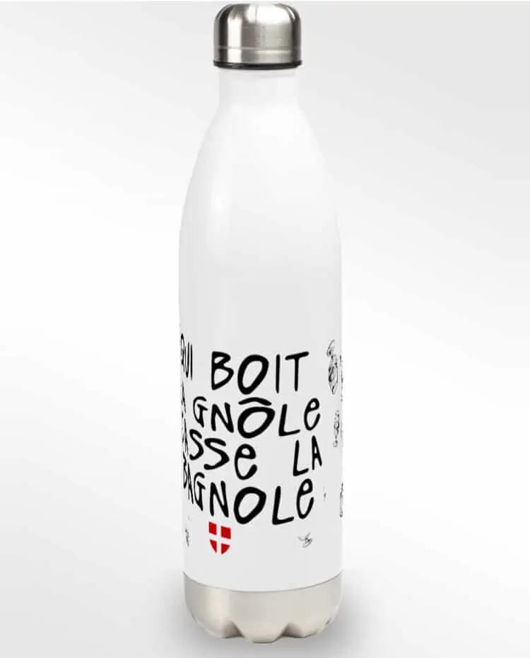 Gourde inox qui boit la gnole