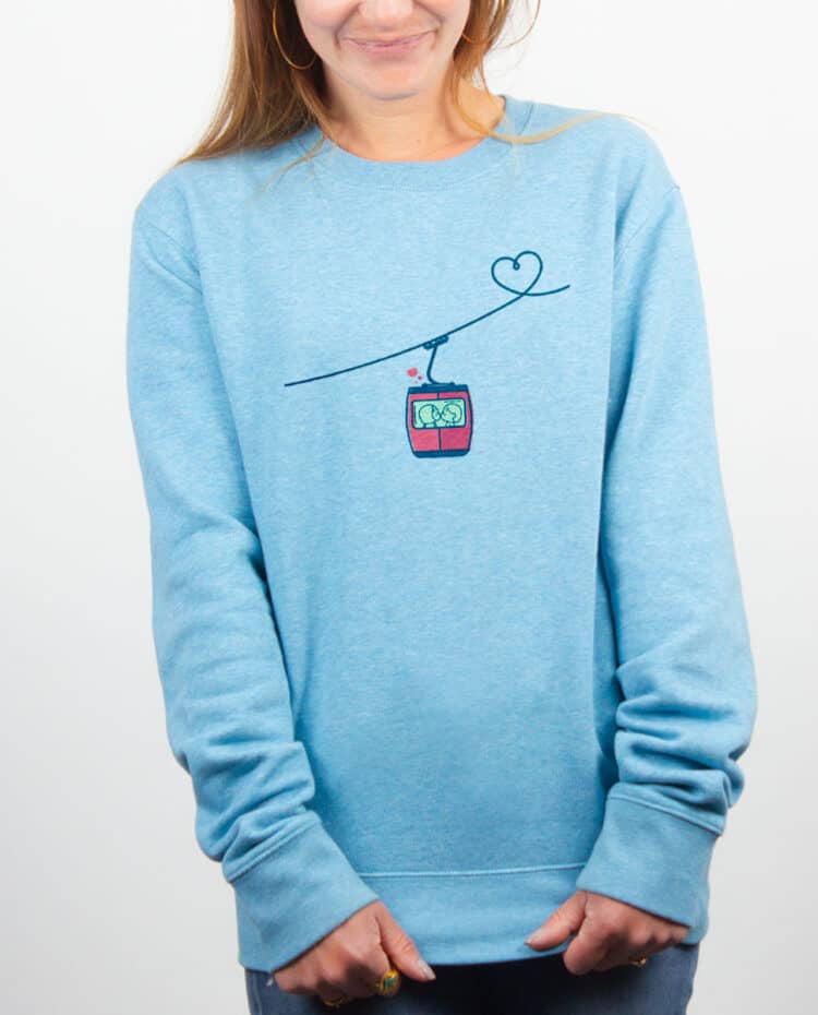 Pull Femme bleu ciel telecabine love