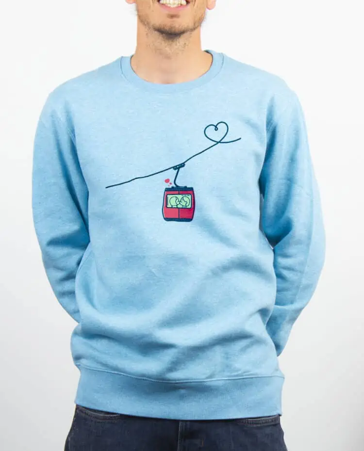 Pull Homme bleu ciel telecabine love