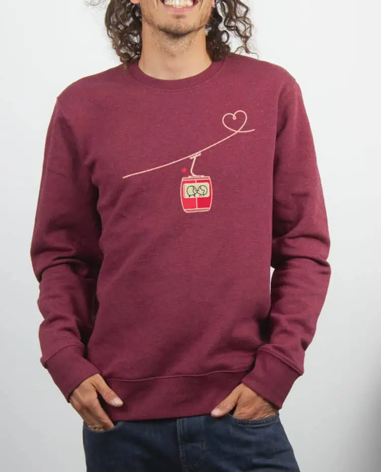 Pull Homme rouge Bordeau telecabine love