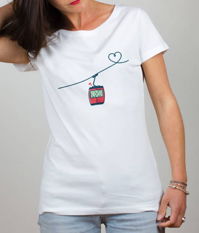 T shirt Femme Blanc telecabine love