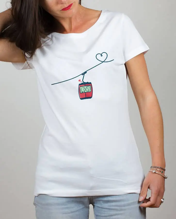 T shirt Femme Blanc telecabine love