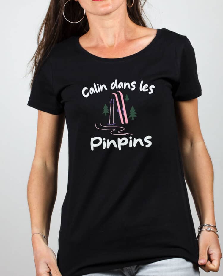 T shirt Femme Noir Calin dans les pinpins