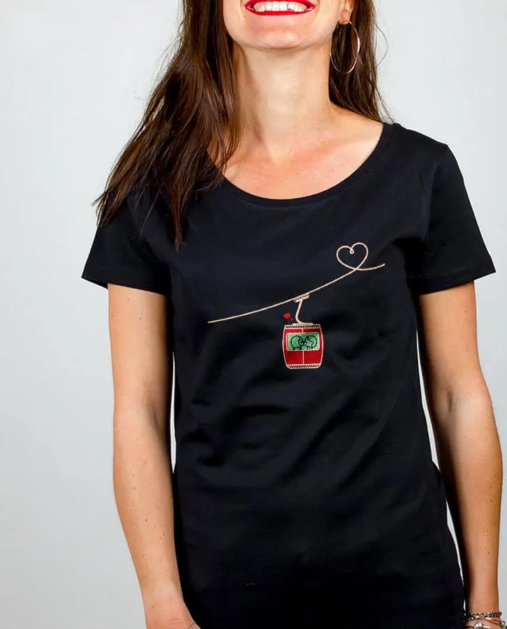 T shirt Femme Noir telecabine love