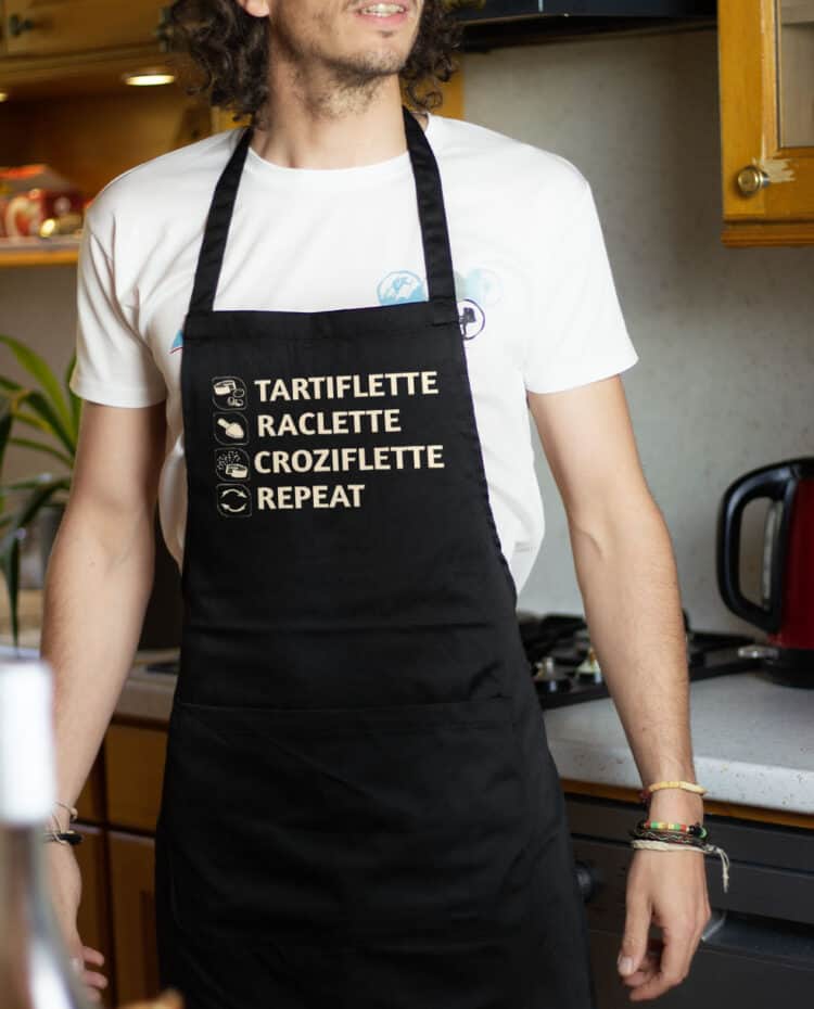 Tablier homme Noir Tartiflette raclette croziflette repeat