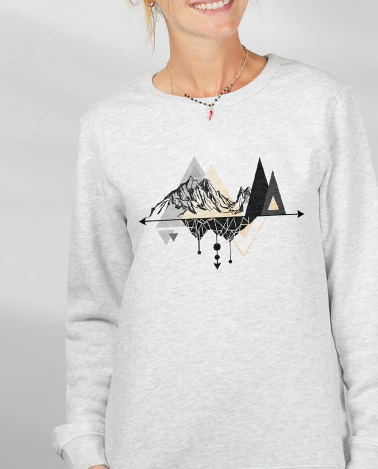 Pull Femme Blanc dessin Montagne