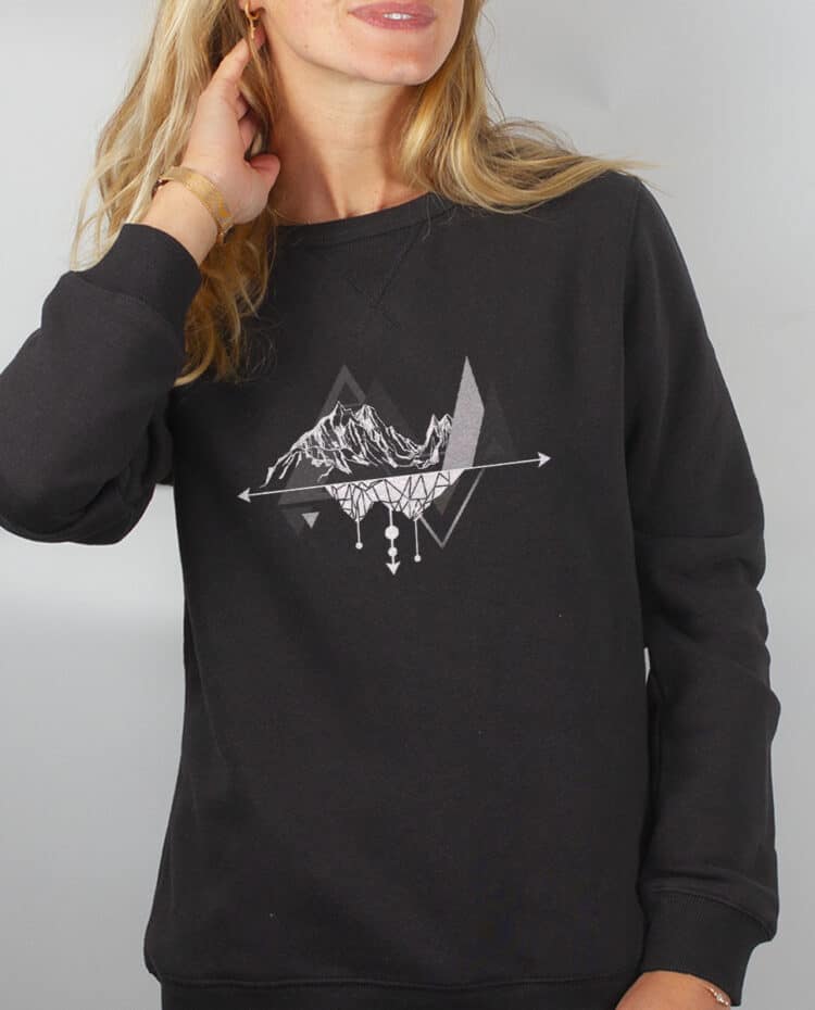 Pull Femme Noir dessin Montagne