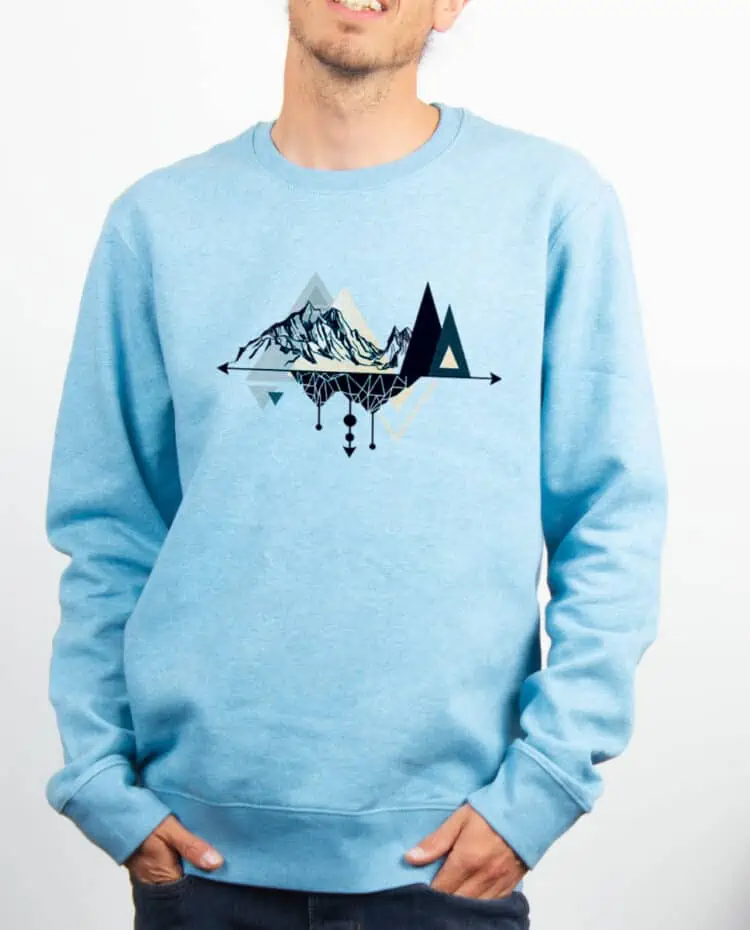 Pull Homme Bleu Ciel Dessin Montagne