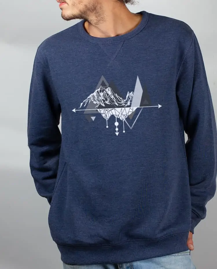 Pull Homme Bleu jean Dessin Montagne