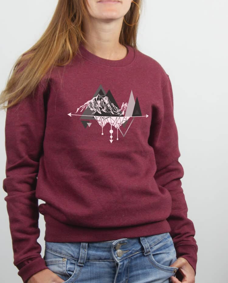 Pull femme Bordeau dessin Montagne