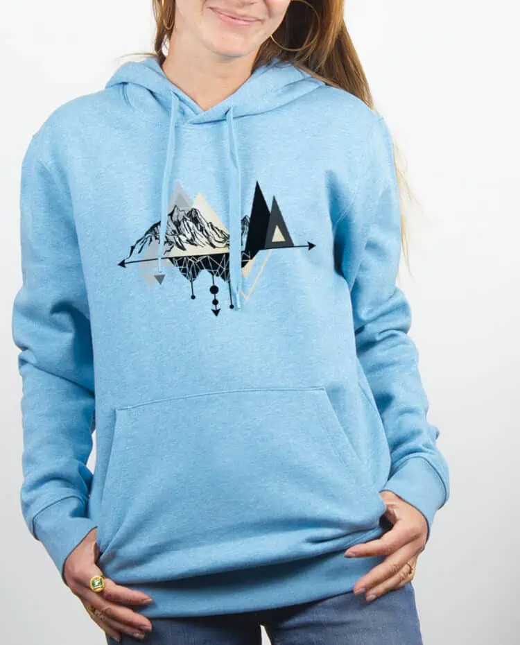 Sweat Femme Bleu Ciel dessin Montagne