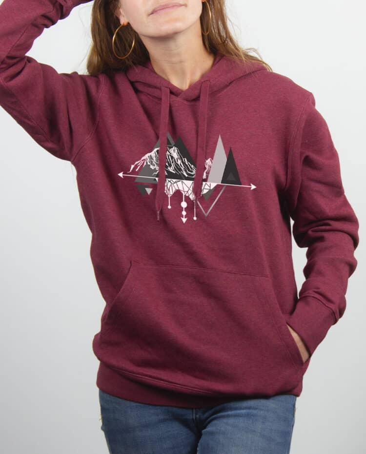 Sweat Femme Bordeau dessin Montagne