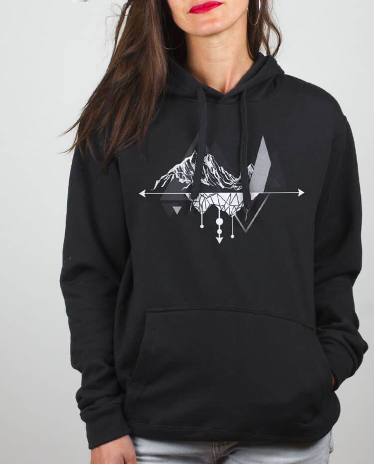 Sweat Femme Noir dessin Montagne