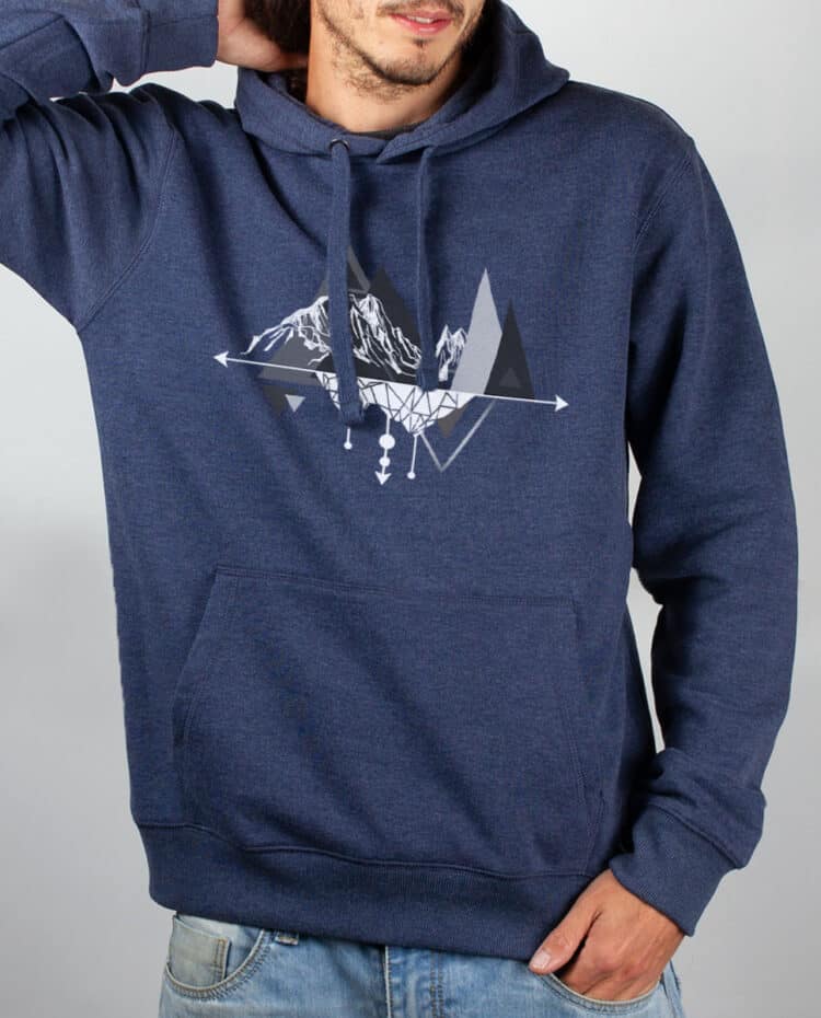 Sweat Homme Bleu Jean Dessin Montagne