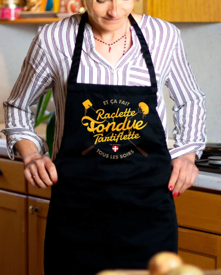 Tablier femme Noir Raclette fondue Tartiflette DJ matafan