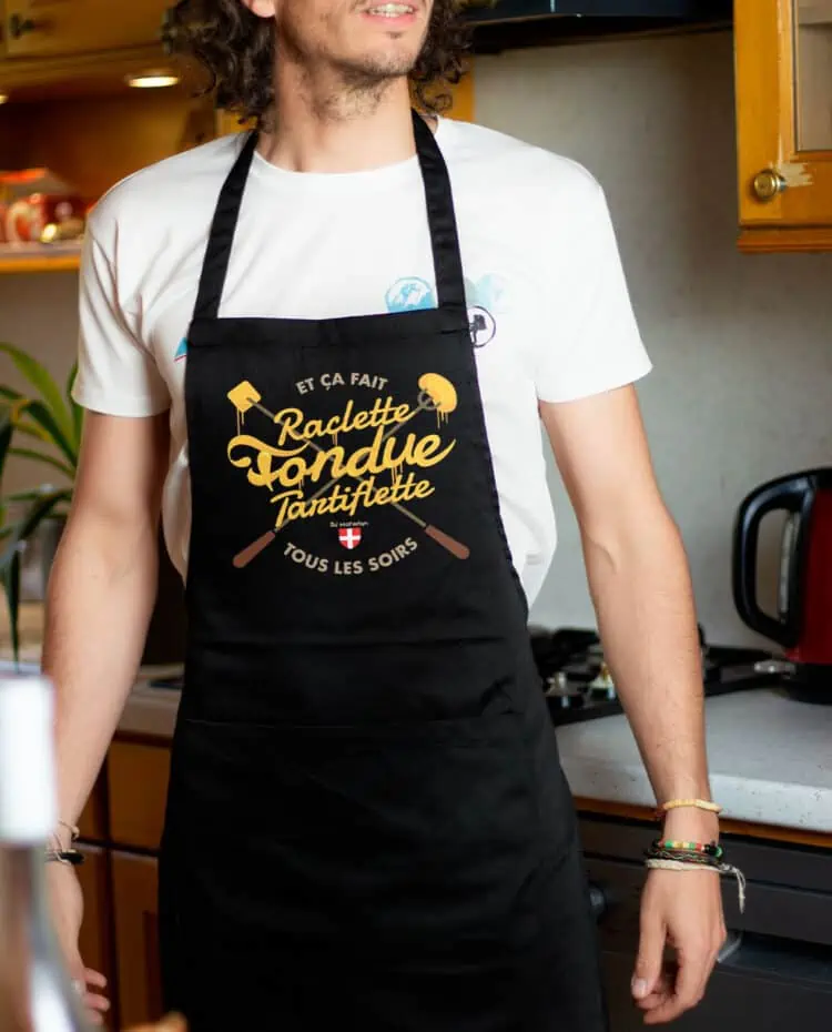 Tablier homme Noir Raclette fondue Tartiflette DJ matafan