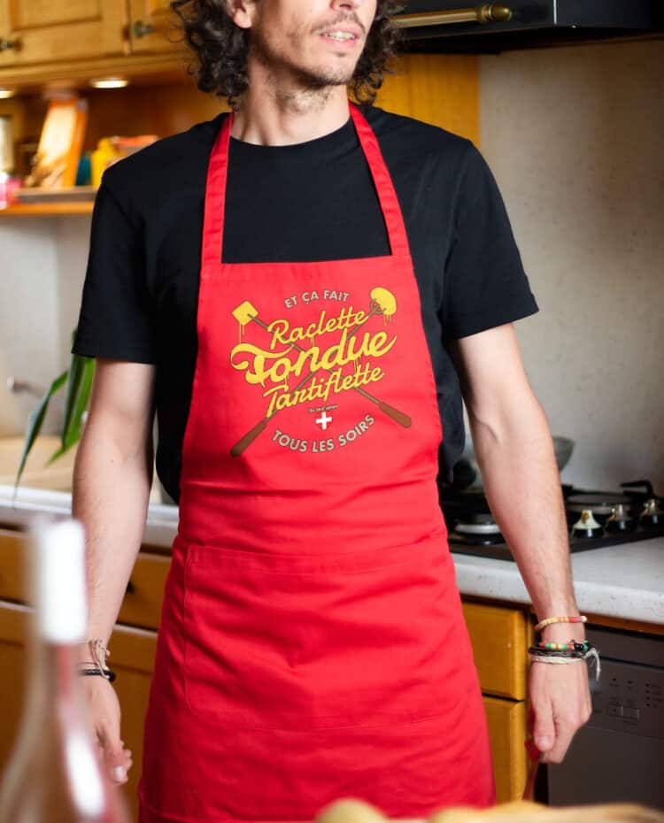 Tablier homme rouge Raclette fondue Tartiflette DJ matafan