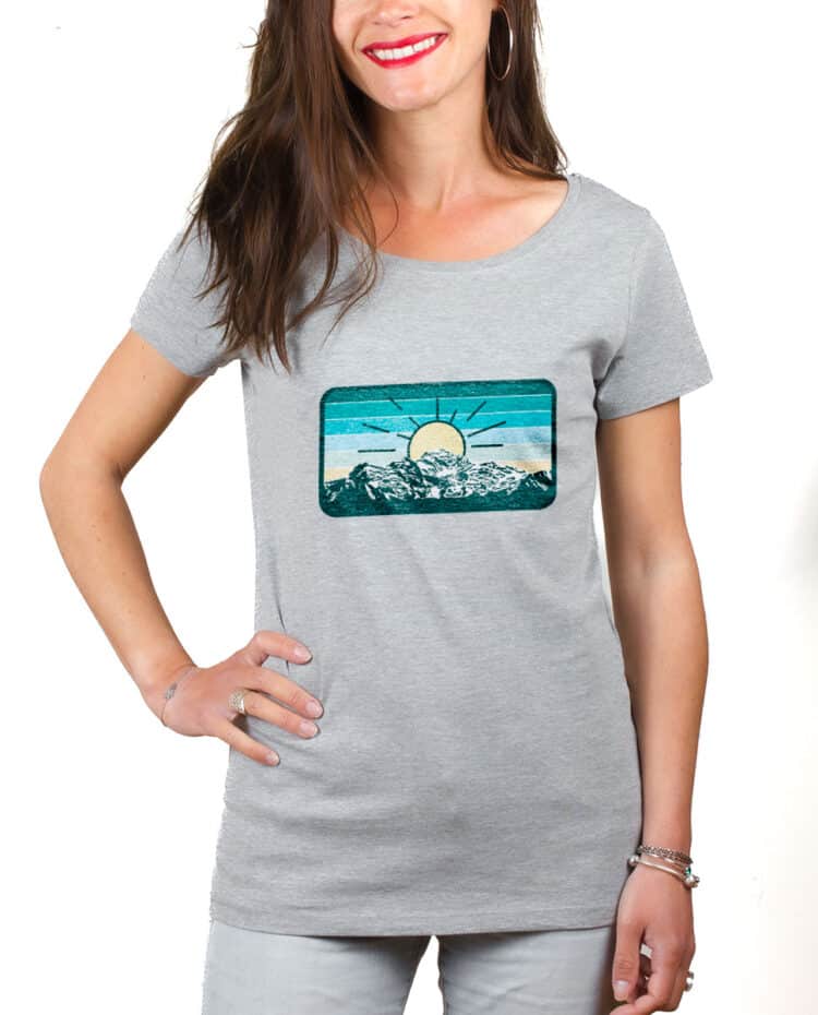 T shirt Femme Gris Montagne Mont Blanc