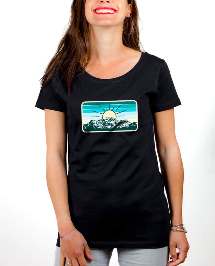 T shirt Femme Noir Montagne Mont Blanc