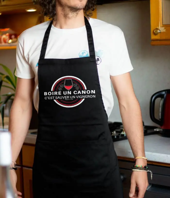 Tablier homme Noir boire un canon vigneron vin