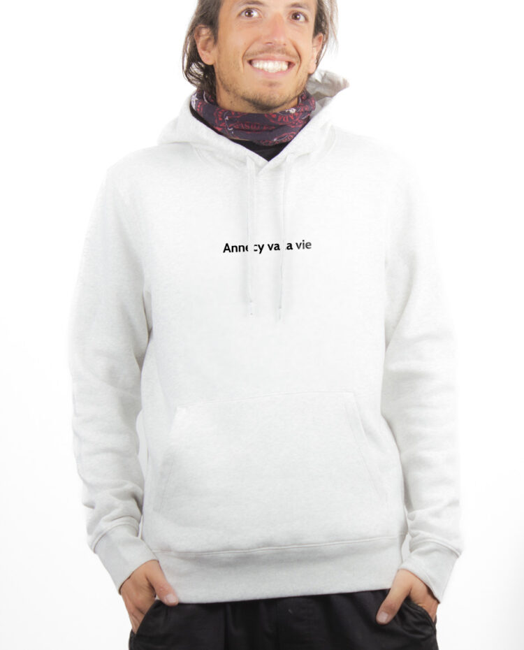 ANNECY VA LA VIE Hoodie Sweat capuche Homme Blanc SWHBLA176