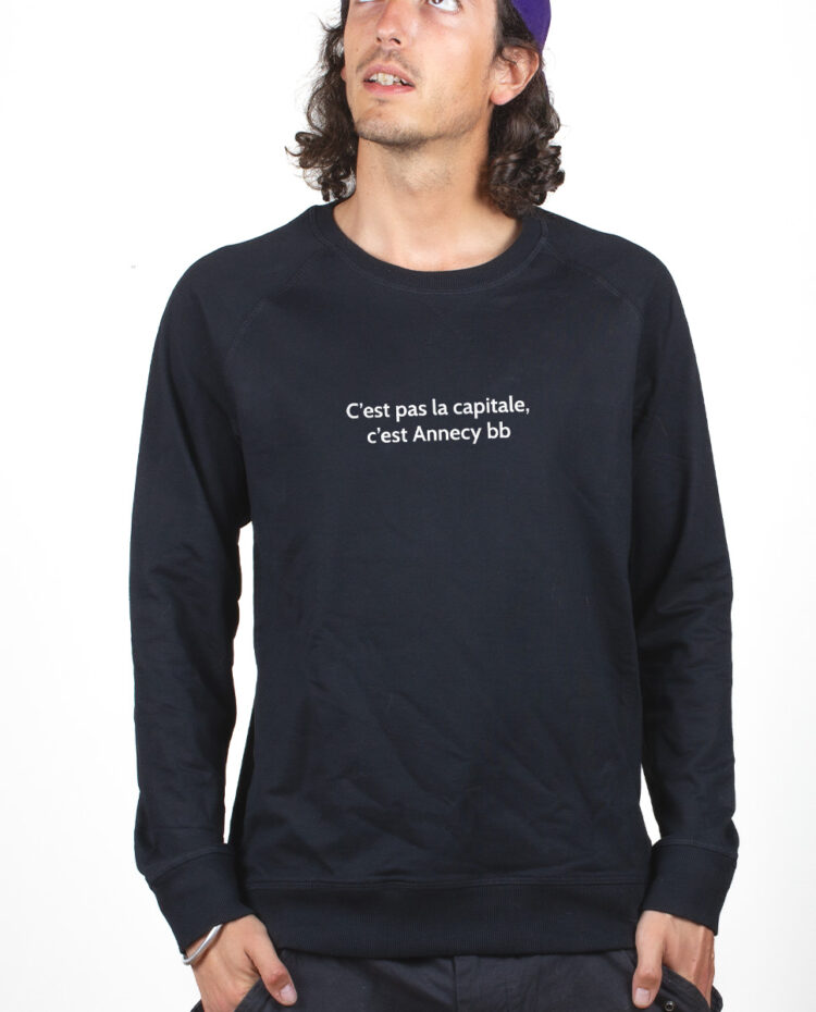 CEST PAS LA CAPITALE CEST ANNECY BB Sweatshirt Pull Homme Noir PUHNOI175