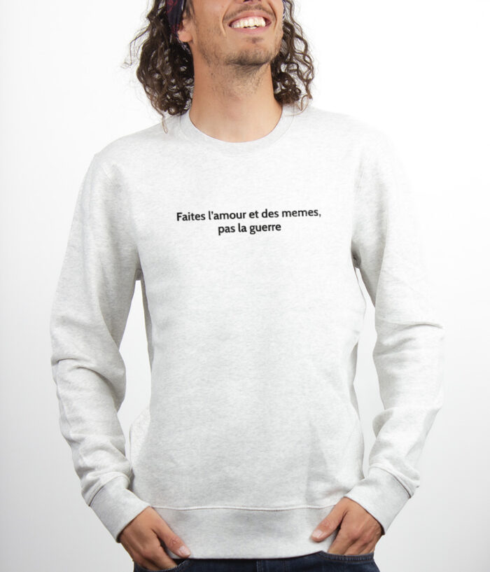 FAITES LAMOUR ET DES MEMES PAS LA GUERRE Sweatshirt Pull Homme Blanc PUHBLA183