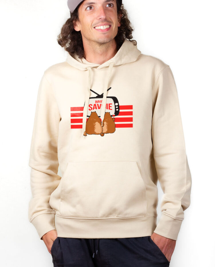 Hoodie Sweat capuche Homme Naturel SWHNAT MARMOTTES TV HAUTE SAVOIE