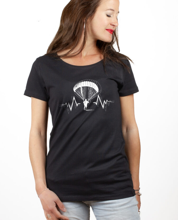 PARAPENTE BATTEMENTS DE COEUR T shirt Femme Noir TSFN154