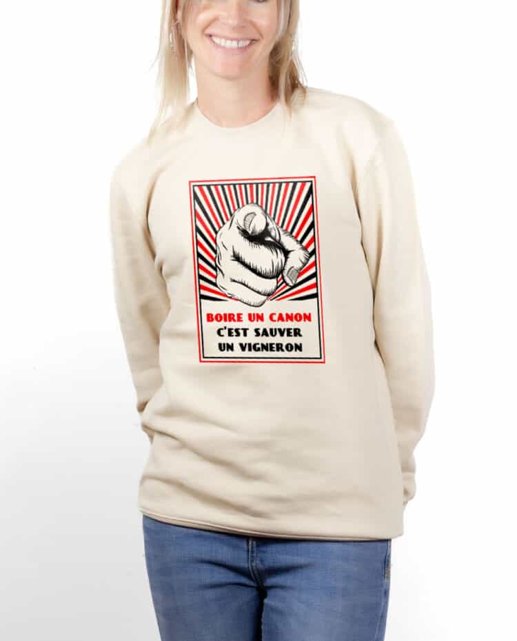 PUFNAT Sweatshirt pull Femme Naturel BOIRE UN CANON C EST SAUVER UN VIGNERON