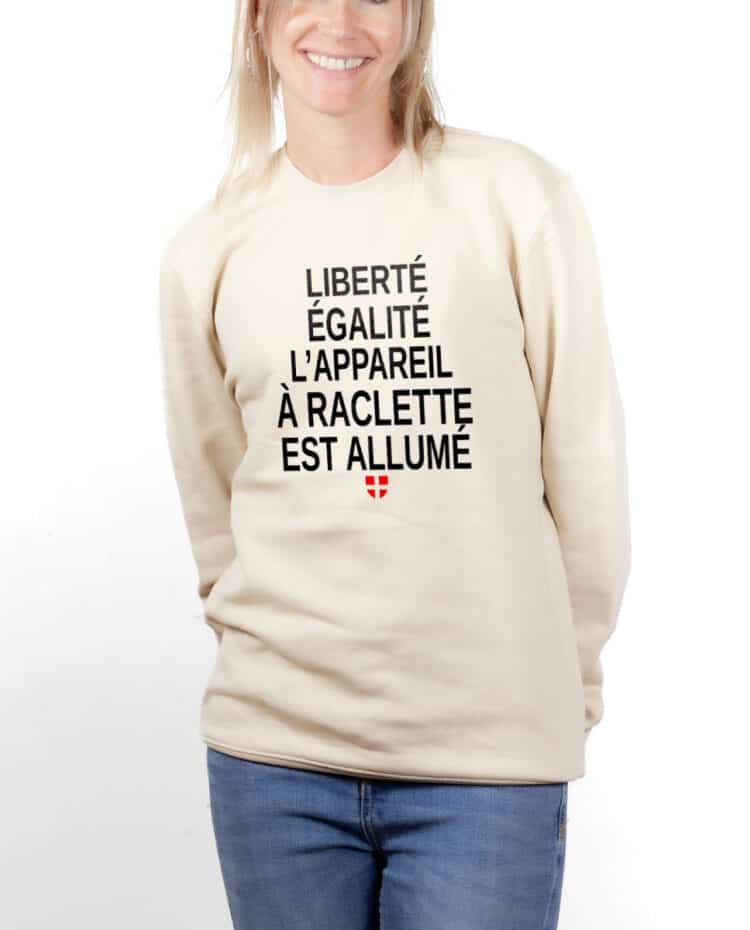 PUFNAT Sweatshirt pull Femme Naturel LIBERTE EGALITE L APPAREIL A RACLETTE EST ALLUME
