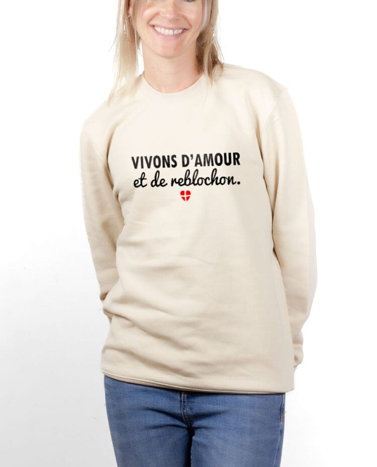 PUFNAT Sweatshirt pull Femme Naturel VIVONS D AMOUR ET DE REBLOCHON