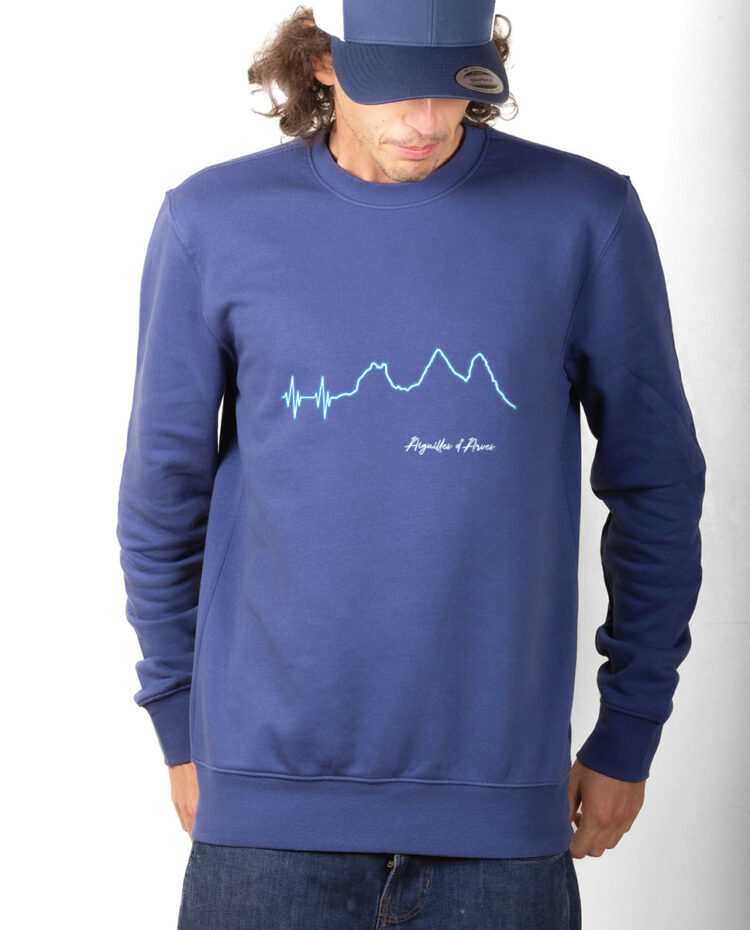 PUHBLE Sweatshirt Pull Homme bleu BATTEMENTS DE COEUR AIGUILLES D ARVES