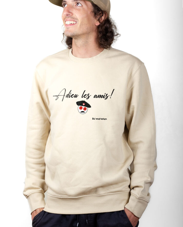 PUHNAT Sweatshirt Pull Homme Naturel ADIEU LES AMIS