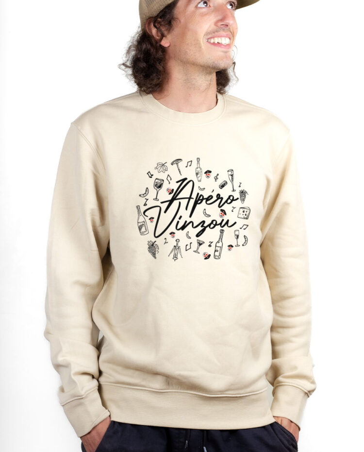 PUHNAT Sweatshirt Pull Homme Naturel APERO VINZOU