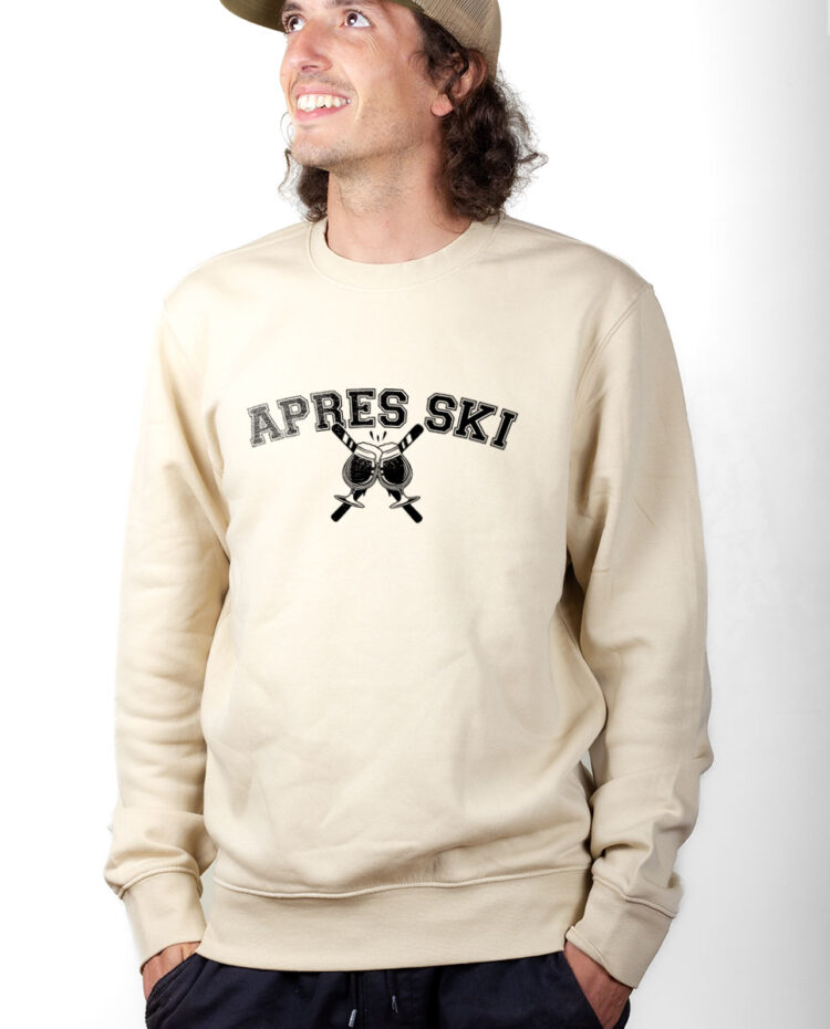 PUHNAT Sweatshirt Pull Homme Naturel APRES SKI BIERE