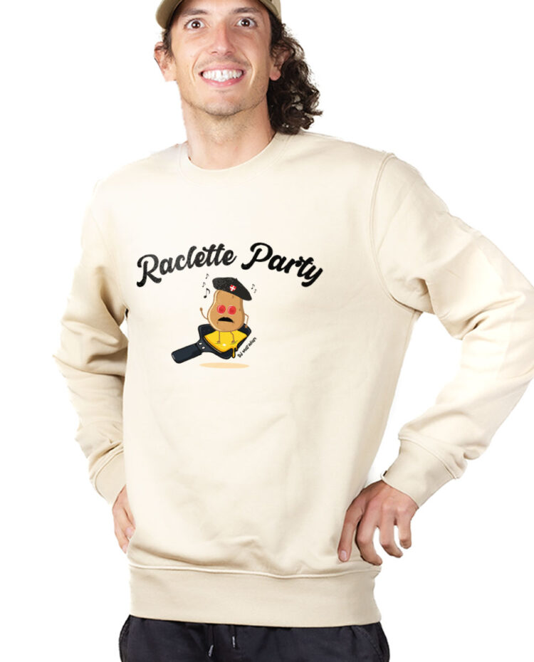 PUHNAT Sweatshirt Pull Homme Naturel DJ MATAFAN RACLETTE PARTY