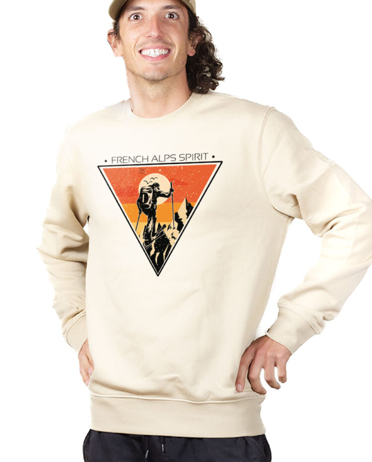 PUHNAT Sweatshirt Pull Homme Naturel FRENCH ALPS SPIRIT SKI DE RANDO