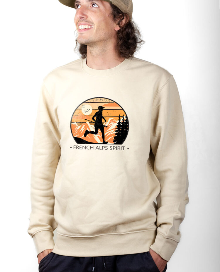 PUHNAT Sweatshirt Pull Homme Naturel FRENCH ALPS SPIRIT TRAIL