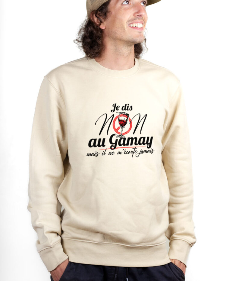 PUHNAT Sweatshirt Pull Homme Naturel JE DIS NON AU GAMAY