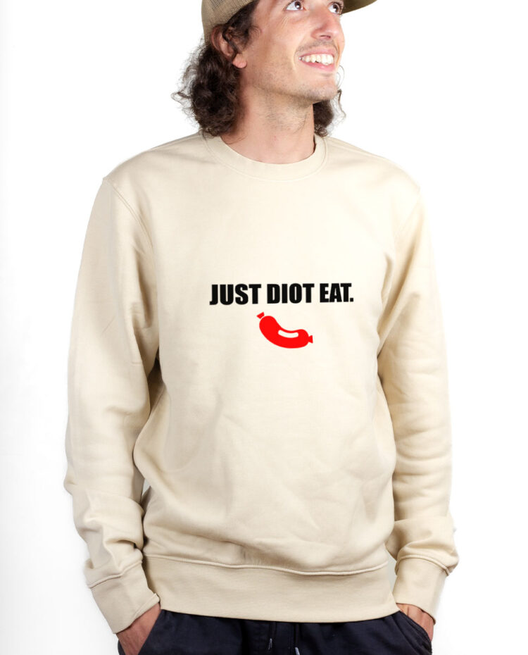 PUHNAT Sweatshirt Pull Homme Naturel JUST DIOT EAT