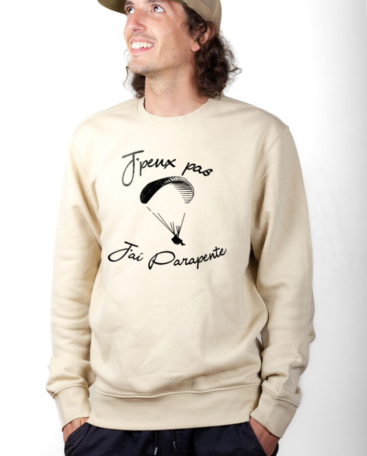 PUHNAT Sweatshirt Pull Homme Naturel J PEUX PAS J AI PARAPENTE