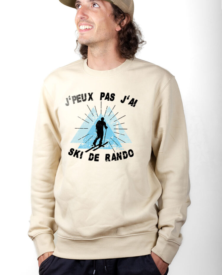 PUHNAT Sweatshirt Pull Homme Naturel J PEUX PAS J AI SKI DE RANDO