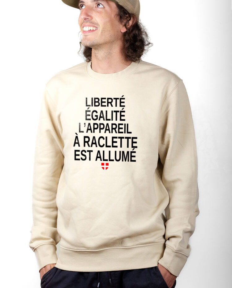 PUHNAT Sweatshirt Pull Homme Naturel LIBERTE EGALITE L APPAREIL A RACLETTE EST ALLUME