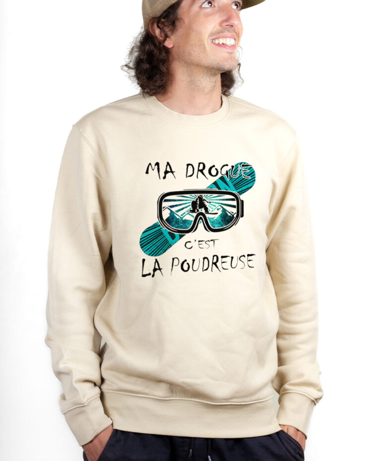 PUHNAT Sweatshirt Pull Homme Naturel MA DROGUE C EST LA POUDREUSE SNOW