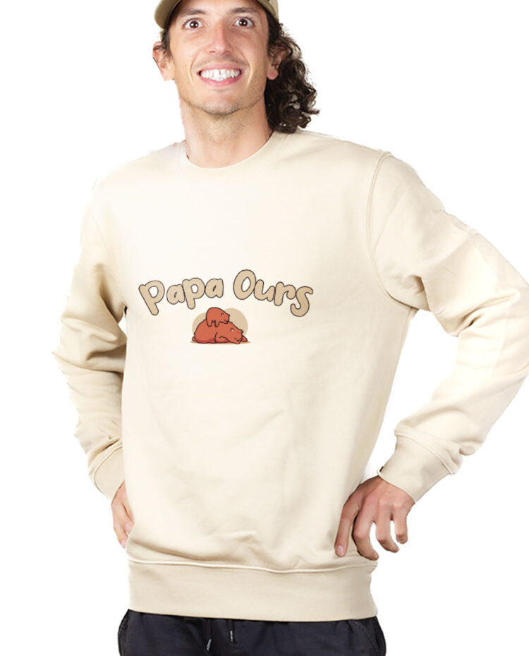 PUHNAT Sweatshirt Pull Homme Naturel PAPA OURS