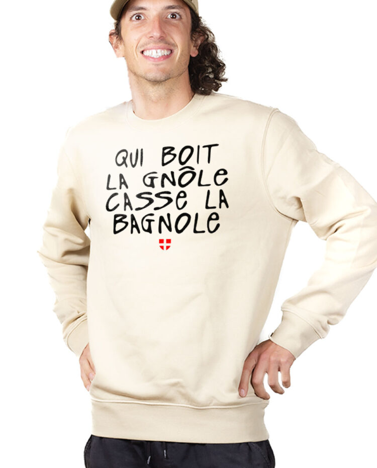 PUHNAT Sweatshirt Pull Homme Naturel QUI BOIT LA GNOLE CASSE LA BAGNOLE