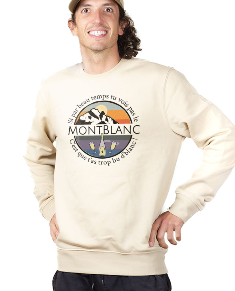 PUHNAT Sweatshirt Pull Homme Naturel SI TU VOIS PAS LE MONT BLANC